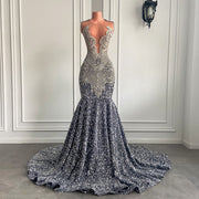 Silver Crystals Mermaid Prom Dress