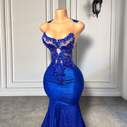 Royal Blue Beaded Mermaid Prom Dress