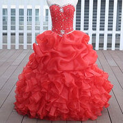 Diamond Beaded Organza Ruffled Lime Green Quinceanera Dress