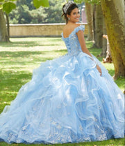 Light Blue Sweet 16 Quinceanera Dress 2022 Off Shoulder Appliques Sequins Flowers Princess Party Gown Vestidos De 15 Años