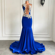 Long Elegant Prom Dresses 2023 Sexy Mermaid Real Picture Sparkly Silver Embroidery Gowns Royal Blue Prom Gala Formal
