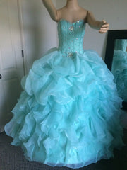 Diamond Beaded Organza Ruffled Lime Green Quinceanera Dress