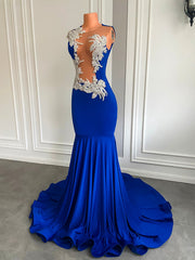 Long Elegant Prom Dresses 2023 Sexy Mermaid Real Picture Sparkly Silver Embroidery Gowns Royal Blue Prom Gala Formal