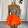 Sparkly Silver Crystals Orange See Through Women Birthday Dress