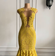 Elegant 2023 Yellow Sequin Mermaid Prom Dress