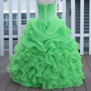 Diamond Beaded Organza Ruffled Lime Green Quinceanera Dress