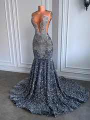 Silver Crystals Mermaid Prom Dress