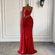 Long Evening Dresses Sexy High Slit Red Sequin Floor Length Formal Party Evening Gowns