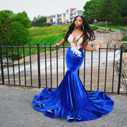 Long Elegant Prom Dresses 2023 Sexy Sheer Top Luxury Beaded Embroidery Royal Blue Velvet Short Prom Gown 2023