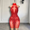 Red Sexy Sheer High Neck Birthday Dress