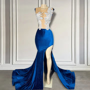 Sheer Mesh Navy Blue Prom Dress 2024