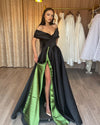 Sexy High Slit Off The Shoulder Neck Black A-line Long Luxury Evening Dresses Formal Women Formal Gowns Robe de soirée