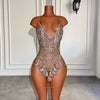 See Through Luxury Silver Beaded Crystals Birthday Dress