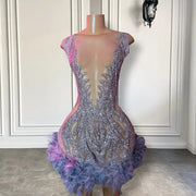 Sexy Silver Beaded Crystals Women Birthday Party Gown