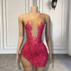Mannequin Wearing a Hot Pink Beaded Applique Cocktail Birthday Dress with Intricate Embellishments, Styled for Glamorous Celebrations
