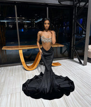 Sexy Sliver Beaded Strapless Black Velvet Mermaid Prom Dresses Birthday Dress Luxury 2023 Cocktail Dresses vestid