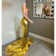 Gold Thigh-Split Prom Dress