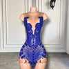 Royal Blue Sparkly Diamond Sexy See Through Birthday Dress