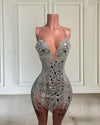 Shinny Silver Fitted Birthday Dress
