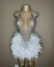 Luxury Beaded  Feather Mini Dress