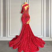 Crystal Red One-Shoulder Mermaid Prom Dress 2024