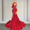 Crystal Red One-Shoulder Mermaid Prom Dress