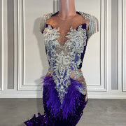 Diamond Purple Sequin Mermaid Prom Dress