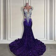 Diamond Purple Sequin Mermaid Prom Dress