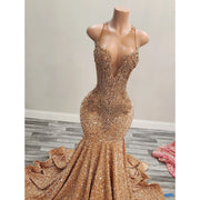 2024 Sparkly Gold Diamonds Long Prom Dress