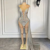Sparkly Luxury See Through Silver Glitter Beaded Birthday Dress