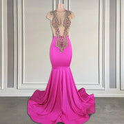 2024 Sparkly Rose Pink Bead Prom Dress