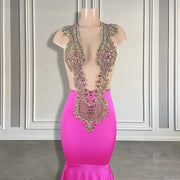 2024 Sparkly Rose Pink Bead Prom Dress