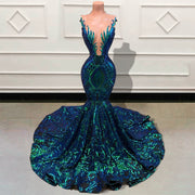 Sparkly Sequin Long Mermaid Evening Dresses 2023 Sexy See Through Sleeveless Women Formal Prom Gowns for Party