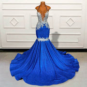 Sparkly Sequin Blue Mermaid Long Prom Dresses 2023 Sexy Backless Lace Women Custom Formal Evening Gowns for Graduation Party