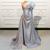 Sparkly Silver Sexy Single Sleeve High Slit Prom Dress
