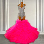 Pink Tiered Ruffle Prom Dress 2024