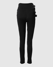 Mesh Patch Buckled High Waist Pants