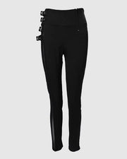 Mesh Patch Buckled High Waist Pants