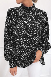 Mock Neck Lantern Sleeve Fashion Print Blouse