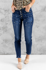 Dark Blue High Waisted Buttons Jeans