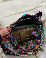 Colorblock Sequin Drawstring Bucket Bag