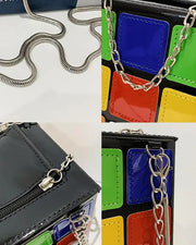 Colorblock Chain Strap Cube Hanbag