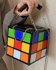 Colorblock Chain Strap Cube Hanbag