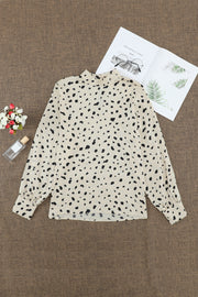 Mock Neck Lantern Sleeve Fashion Print Blouse