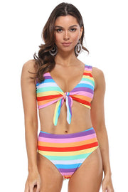 RAINBOW STRIPED HIGH WAIST BIKINI SET