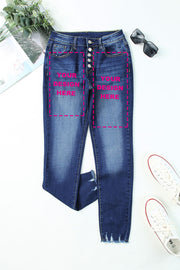 Dark Blue High Waisted Buttons Jeans