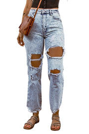 Hollow-out Light Washed Ripped Boyfriend Jeans