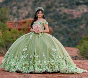 Sweet Floral Charro Off The Shoulder Quinceanera Dress