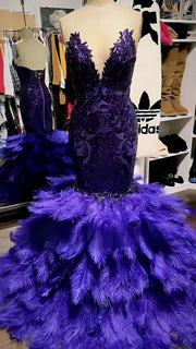 Sexy Purple Feathers Mermaid Prom Dresses 2022 Sweetheart Sequin Evening Party Gowns robe de soirée de mariage