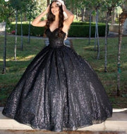 Black Sweetheart Sleeveless Sparkly Strapless Quinceanera Dress